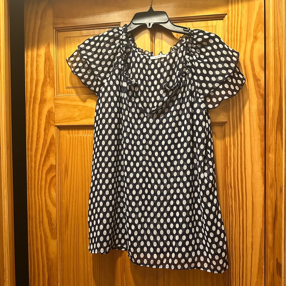 Sioni Navy and White Polka Dot Blouse